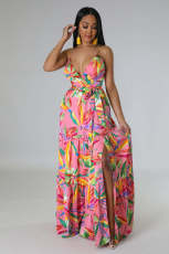 Sexy Sling V Neck Print Dress XMY-9400