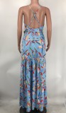 Sexy Sling V Neck Print Dress XMY-9400
