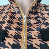 Fashion Print Zip Short Sleeve Pants Two Piece Set HMS-5567