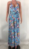 Sexy Sling V Neck Print Dress XMY-9400