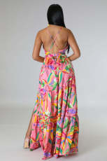 Sexy Sling V Neck Print Dress XMY-9400