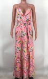 Sexy Sling V Neck Print Dress XMY-9400