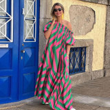 Plus Size One Shoulder Print Big Swing Maxi Dress NY-10417