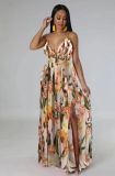 Sexy Sling V Neck Print Dress XMY-9400