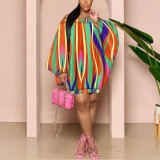 Plus Size One Shoulder Bat Sleeve Print Dress NY-10416