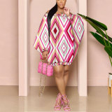 Plus Size One Shoulder Bat Sleeve Print Dress NY-10416