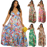 Sexy Sling V Neck Print Dress XMY-9400