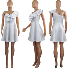 Solid Color Ruffles Sling Mini Dress JZHF-8126