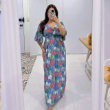 Fashion Short Sleeve Print Maxi Dress FSXF-F502
