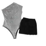 Sexy Slash Neck Bodysuit And Skirt 2 Piece Set AIL-238