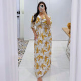 Fashion Short Sleeve Print Maxi Dress FSXF-F502