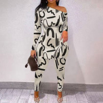 Long Sleeve Print Split Two Piece Pants Set HNIF-098