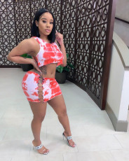 Tie Dye Print Vest And Skirt Two Piece Set LM-8356