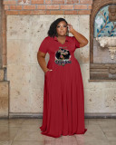 Plus Size Print Lapel Neck Maxi Dress WAF-7439298