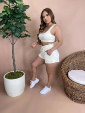 Casusal Solid Color Sleeveless Two Piece Set WY-86814