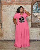 Plus Size Print Lapel Neck Maxi Dress WAF-7439298