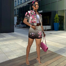 Printed Gradient Press Button Baseball Coat Suit JRF-3729