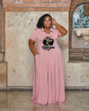 Plus Size Print Lapel Neck Maxi Dress WAF-7439298