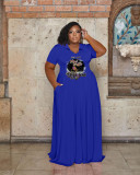 Plus Size Print Lapel Neck Maxi Dress WAF-7439298