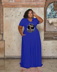 Plus Size Print Lapel Neck Maxi Dress WAF-7439298