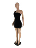 Solid Single Shoulder Mini Dress ZDF-31279