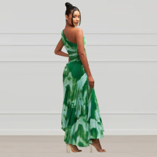 Slash Neck Sleeveless Print Maxi Dress YF-10437