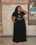 Plus Size Print Lapel Neck Maxi Dress WAF-7439298