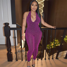 Sexy Solid Sleeveless Halter Jumpsuit SH-390466