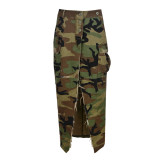 Plus Size Fashion Pocket Button Camo Skirt LSD-83190
