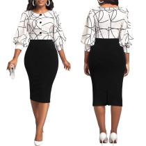 Elegant Fashion Print 3/4 Sleeve Midi Dress SMR-11918