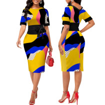 Sexy Fashion Print Short Sleeve Midi Dress SMR-11305