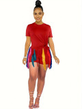 Casual Short Sleeve Tassel Shorts Two Piece Set OMY-11002