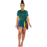 Casual Short Sleeve Tassel Shorts Two Piece Set OMY-11002