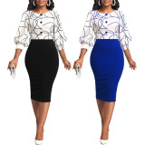 Elegant Fashion Print 3/4 Sleeve Midi Dress SMR-11918