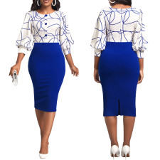 Elegant Fashion Print 3/4 Sleeve Midi Dress SMR-11918