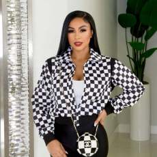 Plaid Print Long Sleeve Baseball Coat AL-7504