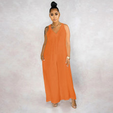 Plus Size Solid Color Sleeveless Loose Jumpsuit BDF-7037