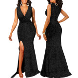 Sexy Fashion Sleeveless Split V-Neck Maxi Dress SMR-11581_1