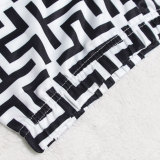 Split Letter Print Short Sleeve Suit HNIF-ZHZ005