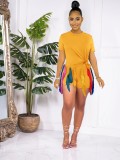 Casual Short Sleeve Tassel Shorts Two Piece Set OMY-11002