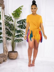 Casual Short Sleeve Tassel Shorts Two Piece Set OMY-11002