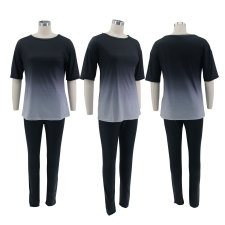Classic Casual Gradient Short Sleeve And Pants Two Piece Set HNIF-1135