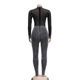 Fashion Mesh Hot Drill Long Sleeve Two Piece Pants Set BY-6203