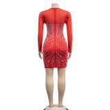 Mesh Feather Hot Drill Mini Dress BY-6215