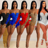 Sexy Wrap Chest Sequin Feather Bodysuit BY-6225