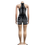 Mesh See Through Hot Drill Romper BY-6265