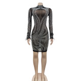 Hot Drill Pearls Mesh See Through Mini Dress BY-6192