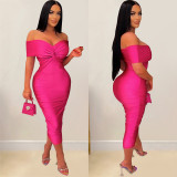 Sexy Cross  Wrap Chest Cross Pleated Maxi Dress BY-6219