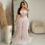 Sexy Wrap Chest Mesh MaxI Dress BY-6223