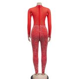 Fashion Mesh Hot Drill Long Sleeve Two Piece Pants Set BY-6203